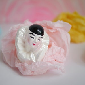 Pierrot bust mini, iridescent figurine sculpture, 80s