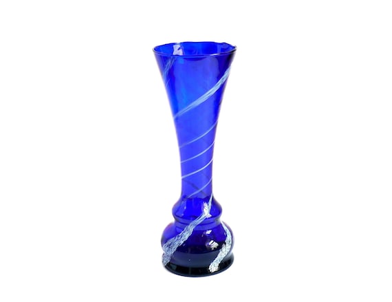 Blaue Glasvase, Handgemacht Im Murano Stil Gedrechseltes Design