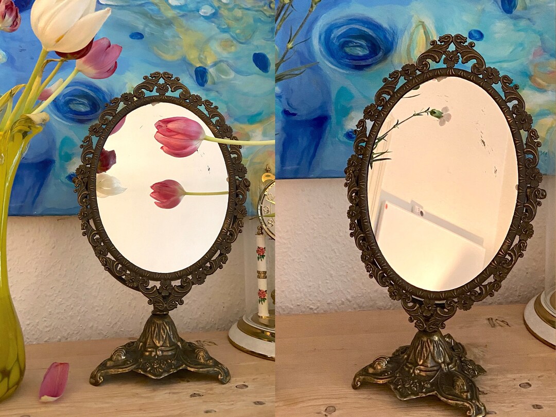 Vintage Dressing Table Mirror French Replica Ornamented Brass Etsy