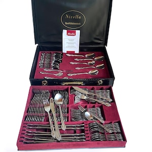 Rococo XXL Vintage 100 pieces Nivella Cutlery Set, 6 - 12 Persons Complete Dinner Set Stainless steel-Including Fish Set
