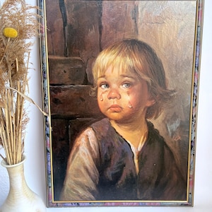 Vintage Bild Bragolin, weinender rubia Junge 50 cm x 70 cm