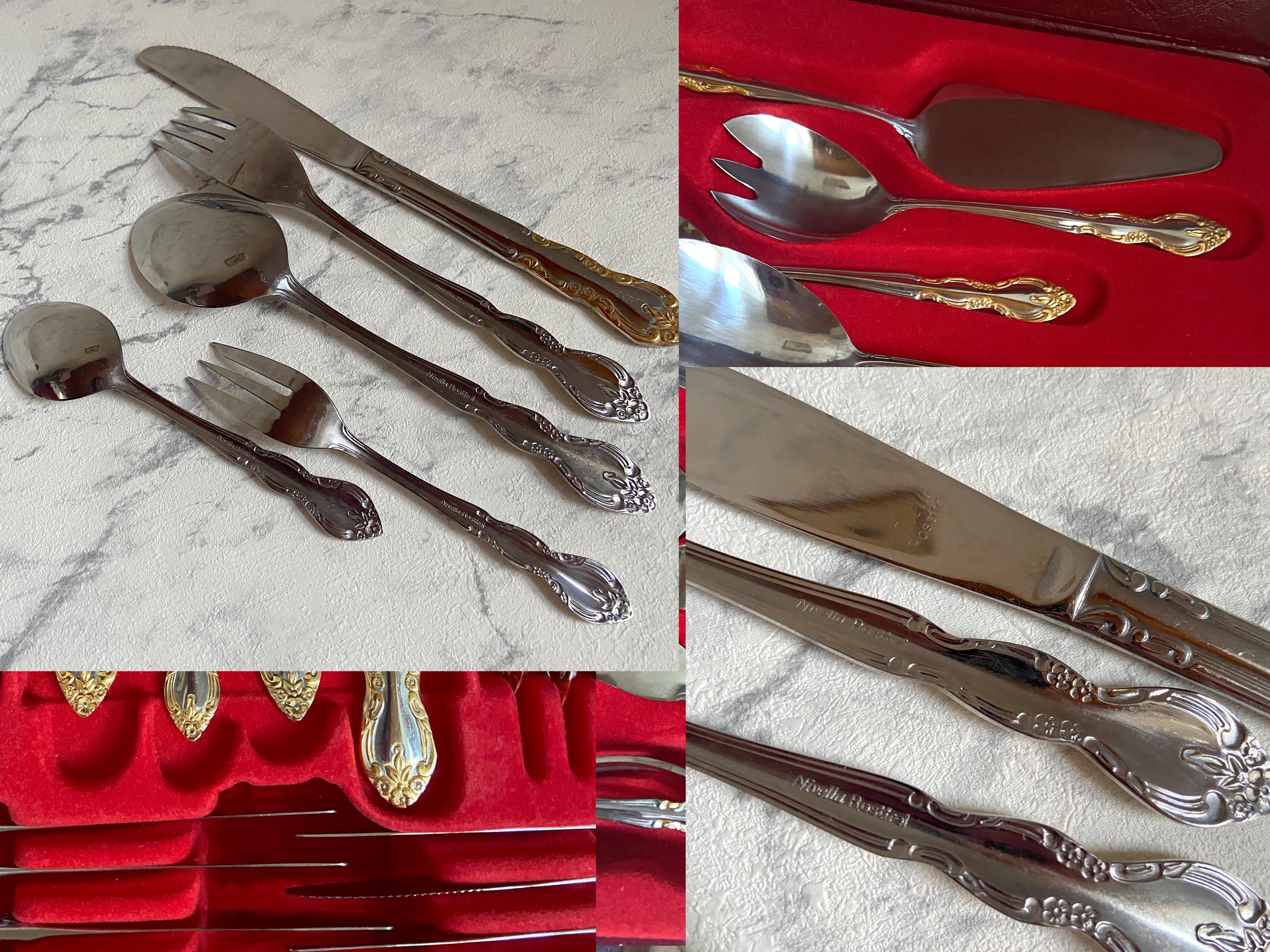 Vintage Nivella Solingen Cutlery Set, Gilded Rococo Style, 70