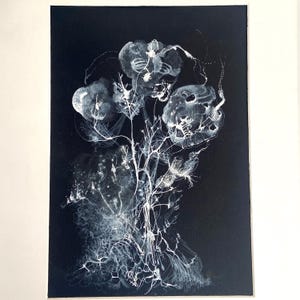 Dipinto a inchiostro originale contemporaneo - inchiostro bianco su carta. Un disegno surreale unico nel suo genere.
