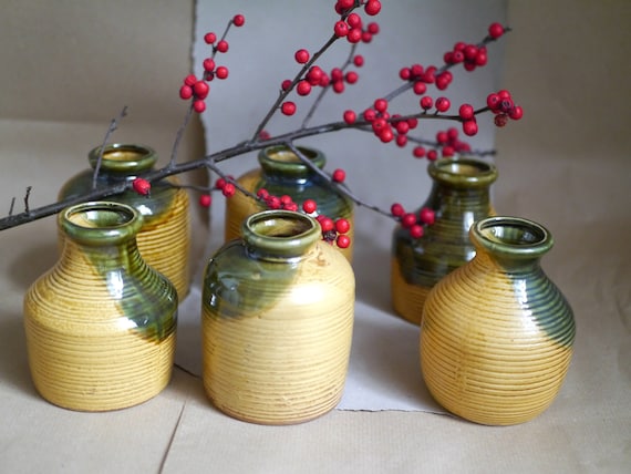 浮世絵風彫刻の陶器花瓶 浮世絵風彫刻の陶器花瓶 陶器の花瓶コレクション、6個セット