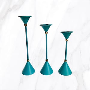 Vintage Kerzenständer 3er Set Messing, Mint grün mit Gold highlights Memphis style