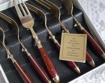 Vintage Kuchen-/Dessertgabeln aus Palisander and Bronze, set van 6 stuks