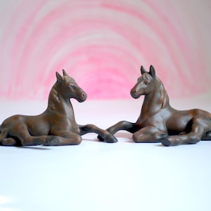 Ceramic horses, Set of 2 relaxing fillies sculpture