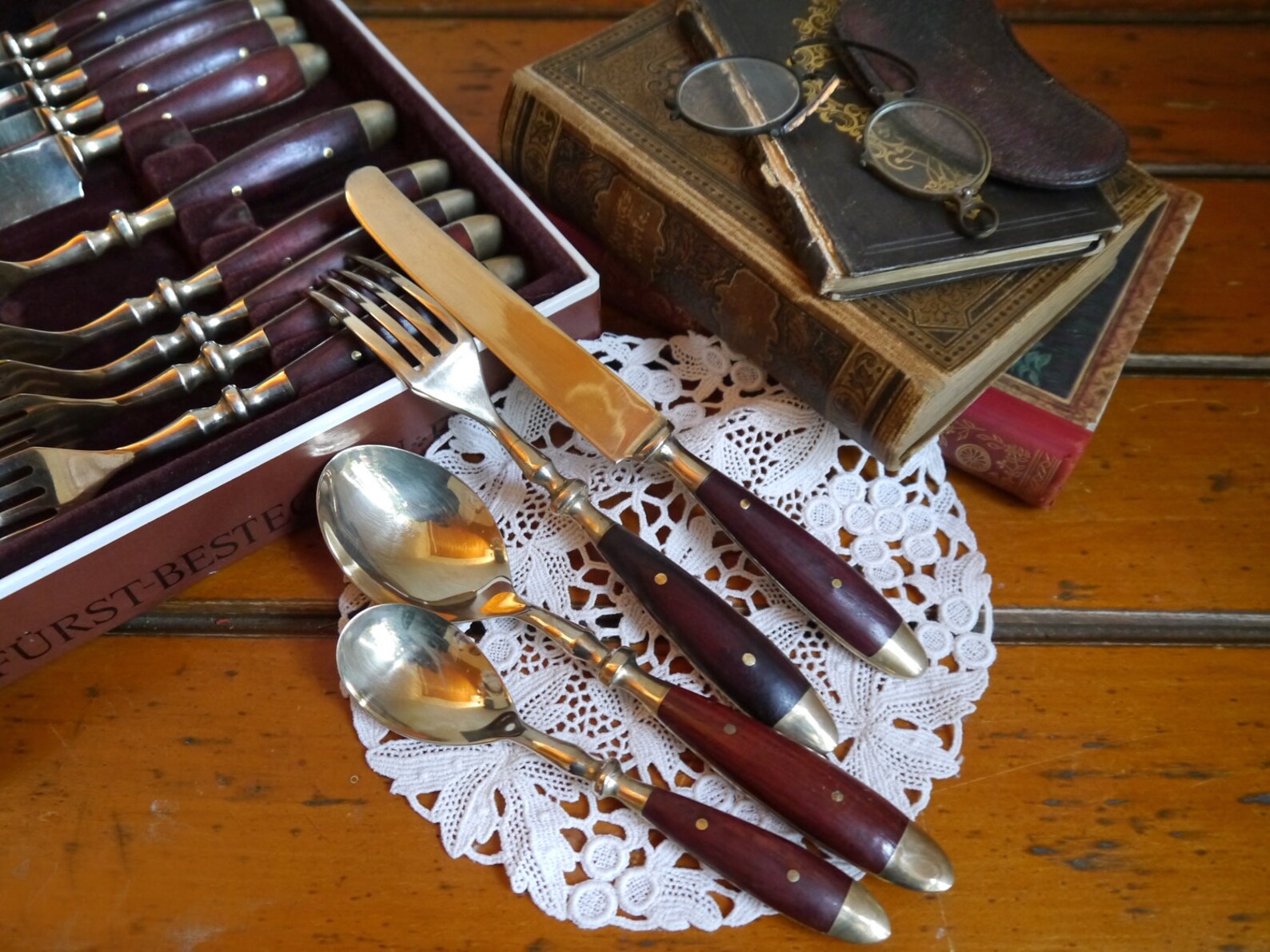 Vintage Cutlery BOX Set Rosewood and bronze Fuerst Lord Nelson Etsy
