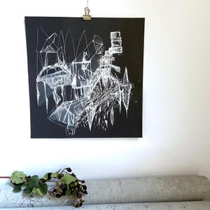 Dipinto a inchiostro contemporaneo originale - Un disegno ispirato a inchiostro bianco 5 - disegno dettagliato complesso surreale - Bianco su carta nera