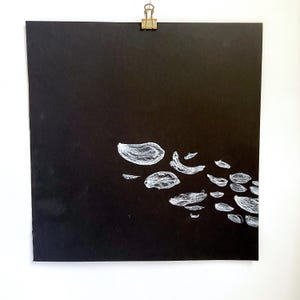 Dipinto originale contemporaneo a inchiostro - A 5 inchiostro bianco su carta nera - Arte unica nel suo genere