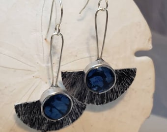 Ocean blue Earrings - made from recycled CD & etched and patinad metal!