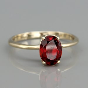 14k Gold Garnet Ring | Solid Gold Garnet Solitaire Ring | Garnet January Birthstone Ring