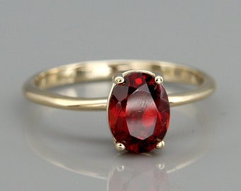14k Gold Garnet Ring | Solid Gold Garnet Solitaire Ring | Garnet January Birthstone Ring