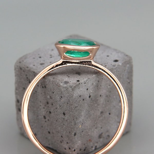 Natural Emerald rose gold ring May's Birthstone | Handmade solid 14k rose gold ring set with a natural emerald gem
