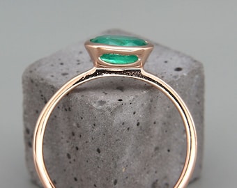 Natural Emerald rose gold ring May's Birthstone | Handmade solid 14k rose gold ring set with a natural emerald gem