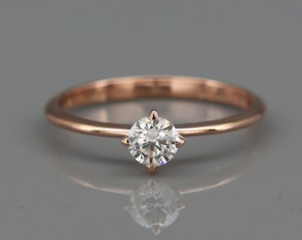 14K Rose Gold Eternity Diamond Engagement Ring | Handmade solid 14k rose gold engagement ring set with a Brilliant Diamond