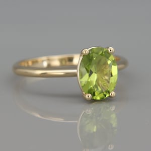 14k Gold Peridot Ring | Solid Gold Peridot Solitaire Ring | Peridot August Birthstone Ring