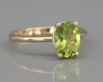 14k Gold Peridot Ring | Solid Gold Peridot Solitaire Ring | Peridot August Birthstone Ring