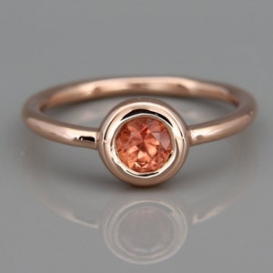 14k Rose Gold Ring set with 5mm Natural Orange Sapphire | Handmade Natural Orange Sapphire Ring made of solid 14k rose gold