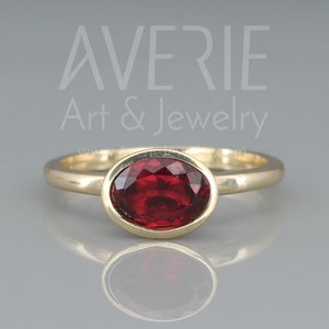 14k Gold Garnet Stackable Ring | Garnet stacking ring | Oval garnet ring | January birthstone ring