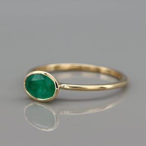 Natural Emerald gold ring May&#39;s Birthstone | Handmade solid 14k gold ring set with a natural emerald gem