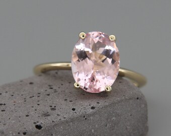 14k Yellow Gold Morganite Ring | Yellow Gold Morganite Solitaire Ring | Morganite Band | Morganite Engagement