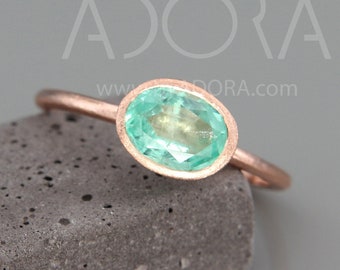 Natural Emerald rose gold ring May's Birthstone | Handmade solid 14k rose gold ring set with a natural emerald gem