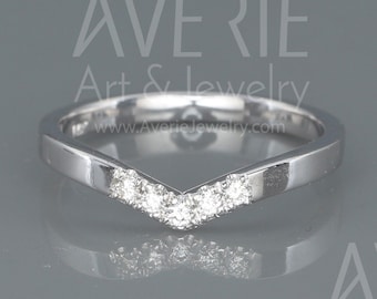 14K White Gold Wish Bone Wedding Ring Set with Diamonds | Diamond WishBone stackable wedding Ring | Diamond Wish Bone engagement Ring