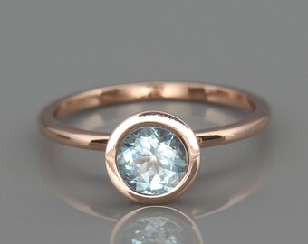 Natural Aquamarine Stacking Ring | 14k Rose Gold Aquamarine Ring | Aquamarine March Birthstone Ring