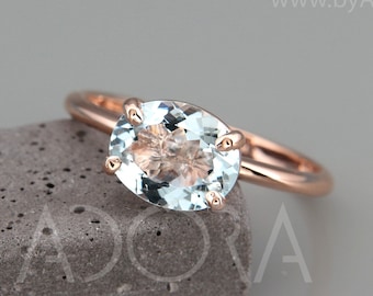 14k Rose Gold Aquamarine Ring | Rose Gold Aquamarine Solitaire Ring | Aquamarine March Birthstone Ring