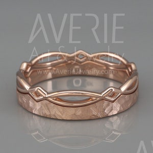 14k Rose Gold Celtic Bridal Rings Set | Rose Gold Women Eternity Bridal Rings Set