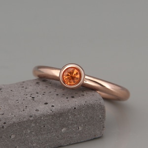 14k Rose Gold Orange Sapphire Ring | Natural Orange Sapphire Stack Ring | September birthstone ring | Something orange for bride