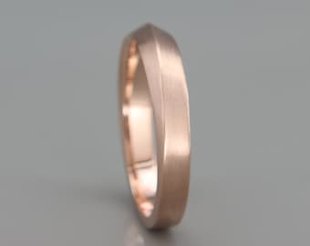 Rose Gold Knife Edge Men's Wedding Ring | Handmade Solid 14K Rose Gold Matte Wedding Ring in Knife Edge style |  3mm, 4mm, 5mm, 6mm