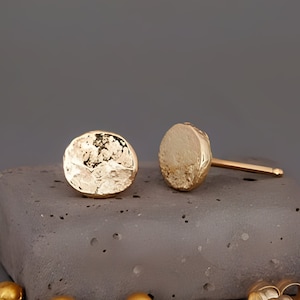 14K Distressed Gold Studs Earrings|Handmade solid 14k gold nuggets earrings in distressed gold style 5mm 6mm 7mm | Gift for her
