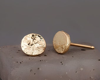 14K Distressed Gold Studs Earrings|Handmade solid 14k gold nuggets earrings in distressed gold style 5mm 6mm 7mm | Gift for her