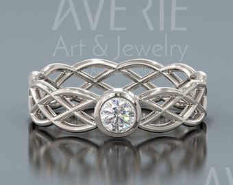 14K White Gold Celtic Engagement Ring with a Diamond | Handmade white gold Eternity Infinity engagement ring set with a Brilliant Diamond