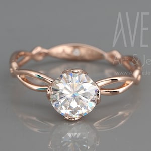 Celtic Moissanite Engagement Ring  | 14k Rose Gold Ring set with Charles & Colvard Forever One Moissanite and Complimentary hidden diamond