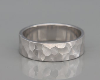 14K White Gold Faceted Men's Wedding Band |Handmade solid 14k white gold matte faceted men wedding ring | 3mm 4mm 5mm 6mm 7mm