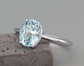 14k White Gold Aquamarine Ring White Gold Aquamarine Solitaire Ring Aquamarine March Birthstone Ring