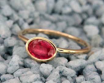 Natural Ruby gold ring July's Birthstone | Handmade solid 14k gold ring set with a natural ruby gem