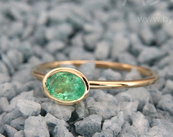 Natural Emerald gold ring May's Birthstone | Handmade solid 14k gold ring set with a natural emerald gem