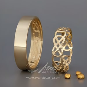 Gold Celtic Knot Wedding Rings Set | His and Hers Wedding Bands Set | 14K Gold Matching wedding band set