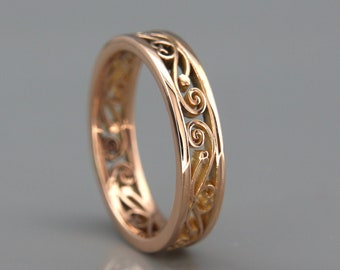 14k Rose Gold Filigree Wedding Ring | 14k Rose Gold Lady's Wedding Ring in Filigree Style | Filigree Women Wedding Ring