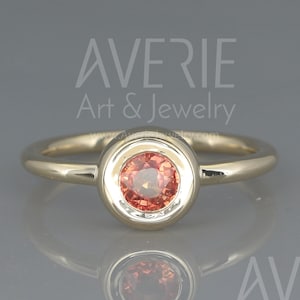 14k Gold Ring set with 5mm Natural Orange Sapphire | Handmade Natural Orange Sapphire Ring made of solid 14k gold
