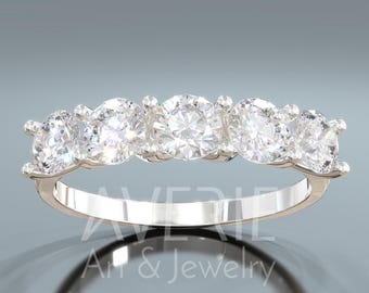 Anillo de eternidad de diamantes atemporal / Anillo de media eternidad con diamantes de laboratorio brillantes en oro blanco macizo de 14 k / Anillo de aniversario apilable