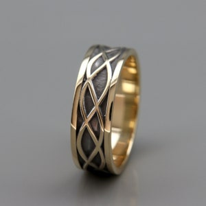 Black 14k Gold Celtic Men's wedding ring | Handmade 14k solid gold Celtic men wedding band | 5mm 6mm 7mm 8mm