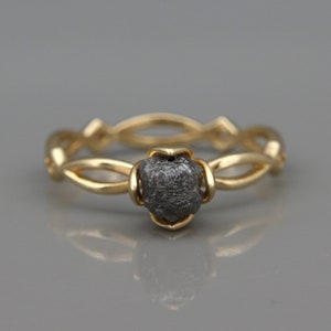 Natural Raw Uncut Black Diamond Engagement Ring  | 14k Gold Ring set with natural square rough black diamond | Raw Diamond Statement Ring