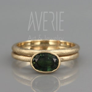 Stackable Green Sapphire Bridal Rings Set | 14k gold green sapphire stackable rings | Green Sapphire Stack Ring