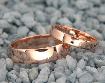 Solid 14K Rose Gold Wedding Bands Set | Handmade wedding rings set in polished style | His and Hers Wedding Bands Set 3mm, 4mm, 5mm, 6mm