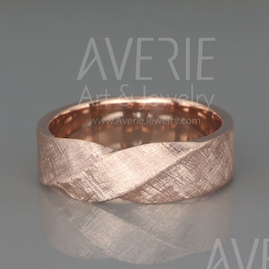 14k Rose Gold Mobius Men's wedding Band in Rustic Finish | Solid 14K Rose Gold Men's Wedding Ring in Mobius style | 3mm 4mm 5mm 6mm 7mm